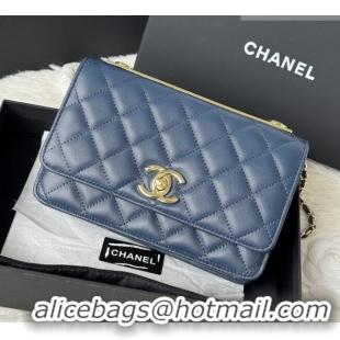 Buy New Cheap Chanel Lambskin Wallet On Chain WOC with Top Metal Band 6841V Blue 2026