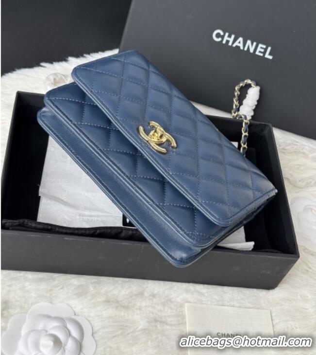 Buy New Cheap Chanel Lambskin Wallet On Chain WOC with Top Metal Band 6841V Blue 2026