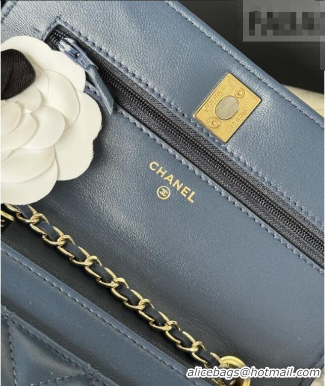 Buy New Cheap Chanel Lambskin Wallet On Chain WOC with Top Metal Band 6841V Blue 2026