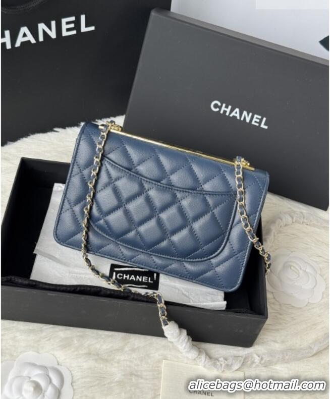 Buy New Cheap Chanel Lambskin Wallet On Chain WOC with Top Metal Band 6841V Blue 2026