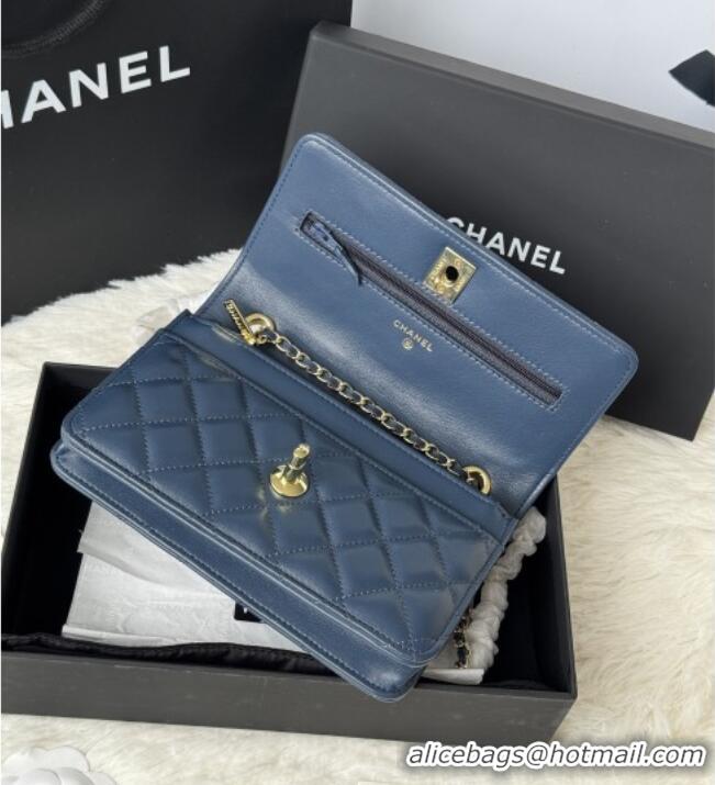 Buy New Cheap Chanel Lambskin Wallet On Chain WOC with Top Metal Band 6841V Blue 2026