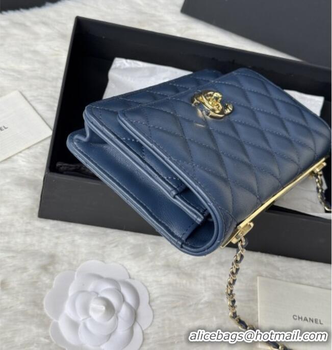 Buy New Cheap Chanel Lambskin Wallet On Chain WOC with Top Metal Band 6841V Blue 2026