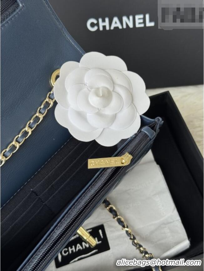 Buy New Cheap Chanel Lambskin Wallet On Chain WOC with Top Metal Band 6841V Blue 2026