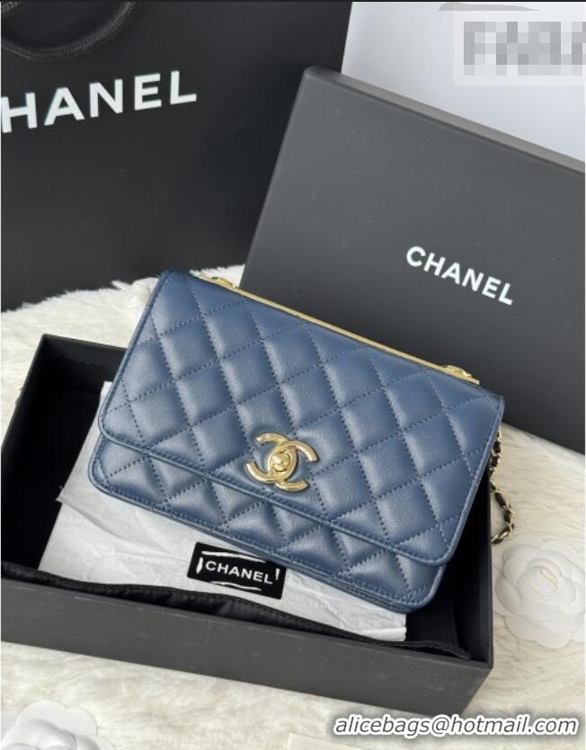 Buy New Cheap Chanel Lambskin Wallet On Chain WOC with Top Metal Band 6841V Blue 2026