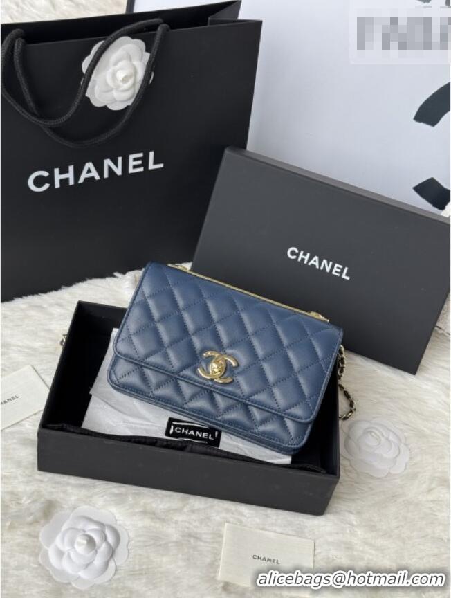 Buy New Cheap Chanel Lambskin Wallet On Chain WOC with Top Metal Band 6841V Blue 2026