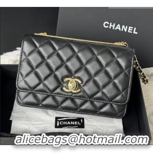 Most Popular Chanel Lambskin Wallet On Chain WOC with Top Metal Band 6841V Black 2026