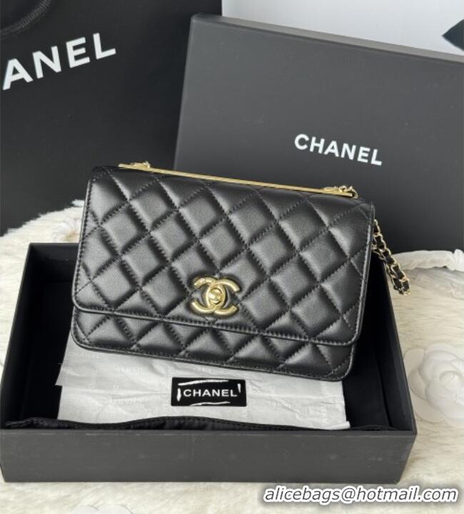 Most Popular Chanel Lambskin Wallet On Chain WOC with Top Metal Band 6841V Black 2026