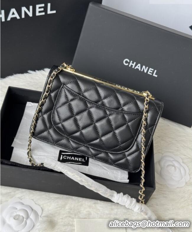 Most Popular Chanel Lambskin Wallet On Chain WOC with Top Metal Band 6841V Black 2026