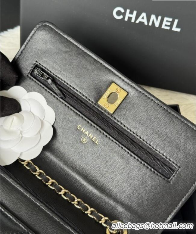 Most Popular Chanel Lambskin Wallet On Chain WOC with Top Metal Band 6841V Black 2026