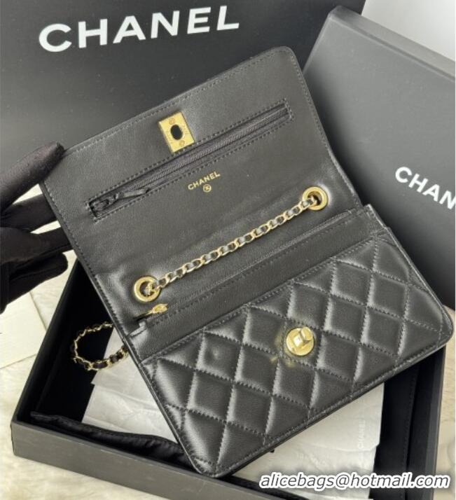 Most Popular Chanel Lambskin Wallet On Chain WOC with Top Metal Band 6841V Black 2026