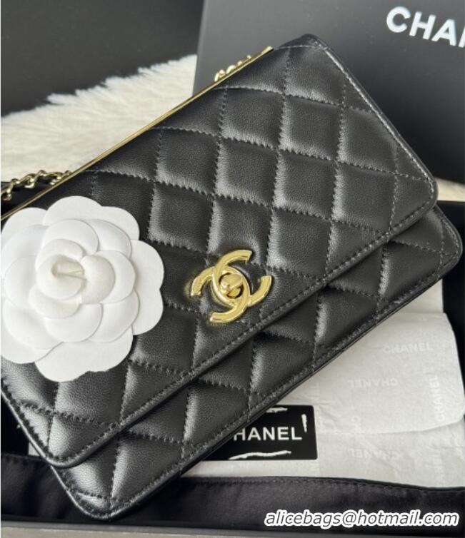 Most Popular Chanel Lambskin Wallet On Chain WOC with Top Metal Band 6841V Black 2026