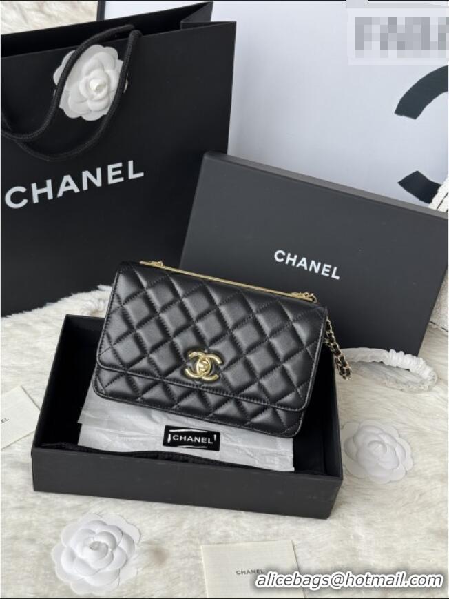 Most Popular Chanel Lambskin Wallet On Chain WOC with Top Metal Band 6841V Black 2026