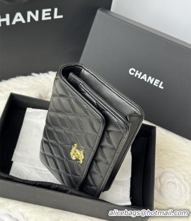 Most Popular Chanel Lambskin Wallet On Chain WOC with Top Metal Band 6841V Black 2026