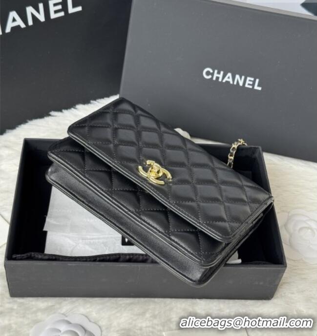 Most Popular Chanel Lambskin Wallet On Chain WOC with Top Metal Band 6841V Black 2026