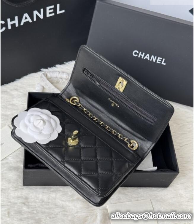 Most Popular Chanel Lambskin Wallet On Chain WOC with Top Metal Band 6841V Black 2026