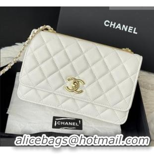 Original Cheap Chanel Lambskin Wallet On Chain WOC with Top Metal Band 6841V White 2026