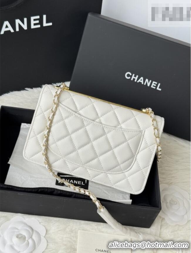 Original Cheap Chanel Lambskin Wallet On Chain WOC with Top Metal Band 6841V White 2026