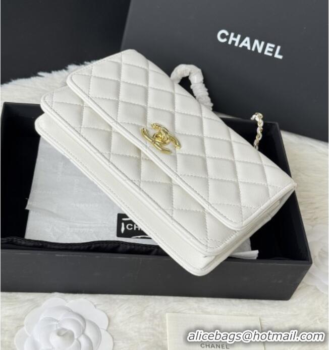 Original Cheap Chanel Lambskin Wallet On Chain WOC with Top Metal Band 6841V White 2026