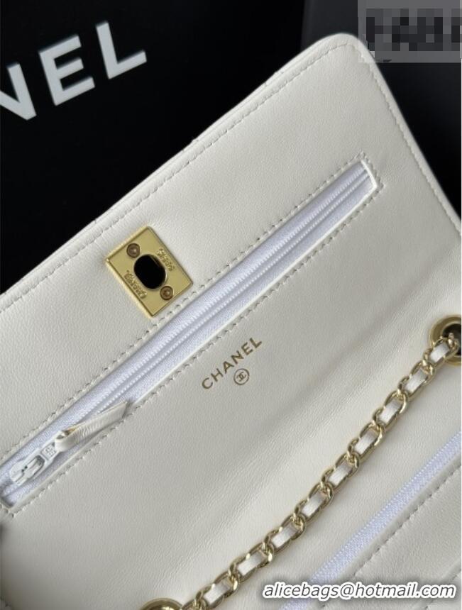 Original Cheap Chanel Lambskin Wallet On Chain WOC with Top Metal Band 6841V White 2026