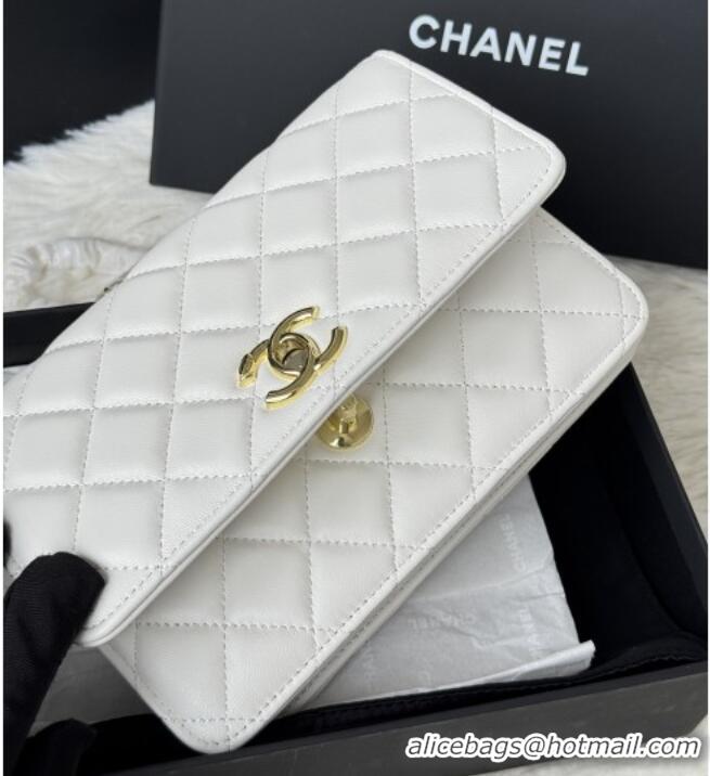 Original Cheap Chanel Lambskin Wallet On Chain WOC with Top Metal Band 6841V White 2026