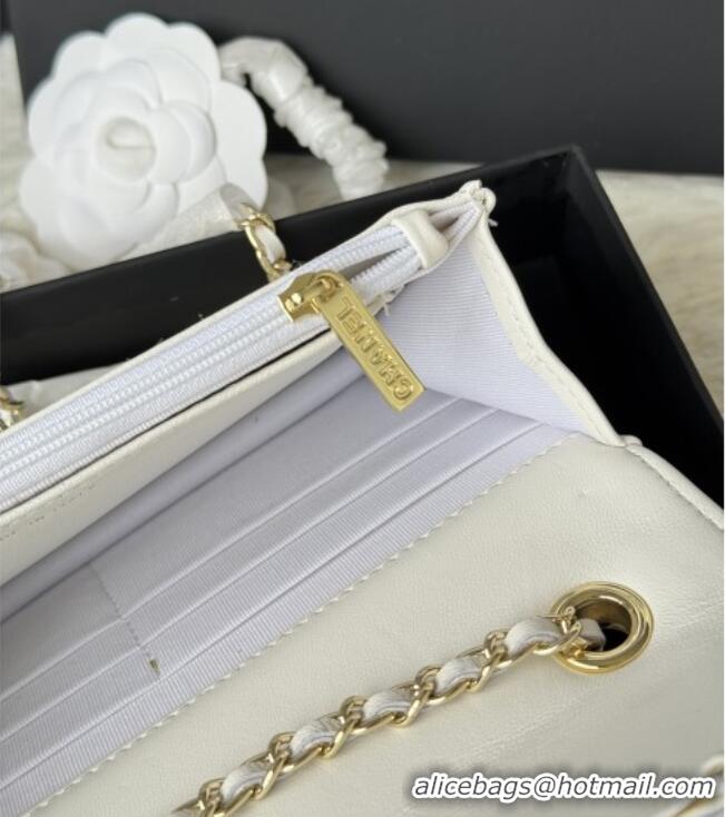 Original Cheap Chanel Lambskin Wallet On Chain WOC with Top Metal Band 6841V White 2026