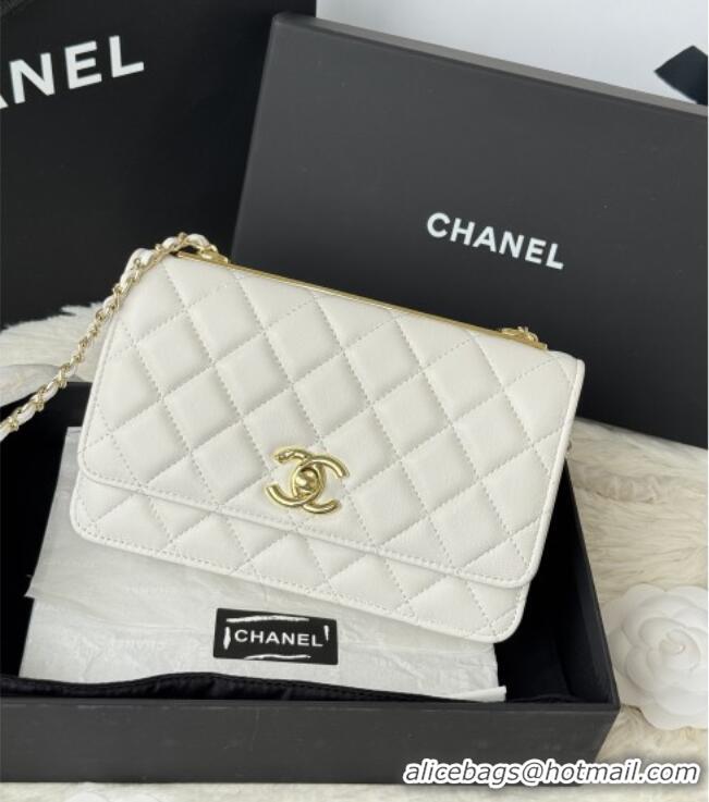 Original Cheap Chanel Lambskin Wallet On Chain WOC with Top Metal Band 6841V White 2026