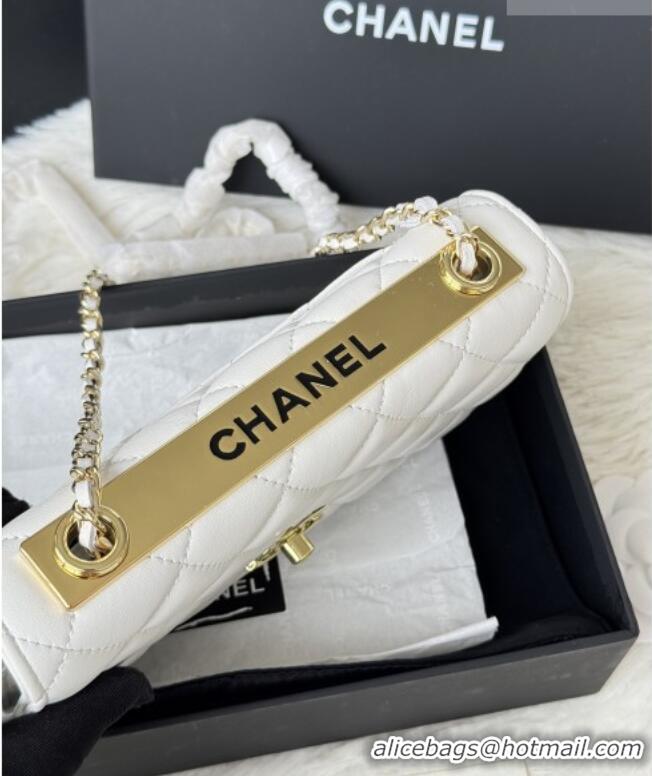 Original Cheap Chanel Lambskin Wallet On Chain WOC with Top Metal Band 6841V White 2026