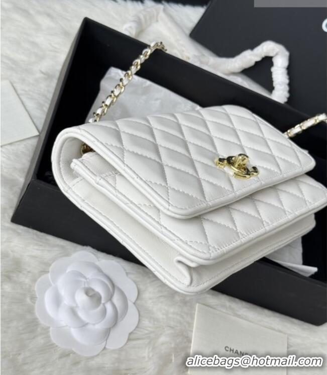 Original Cheap Chanel Lambskin Wallet On Chain WOC with Top Metal Band 6841V White 2026