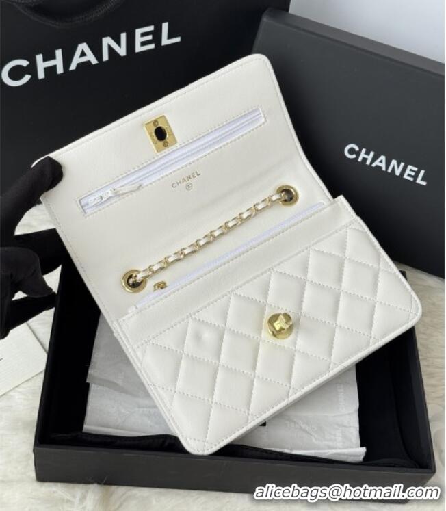 Original Cheap Chanel Lambskin Wallet On Chain WOC with Top Metal Band 6841V White 2026