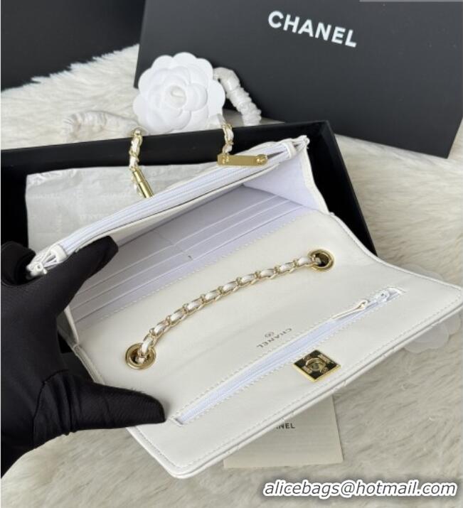 Original Cheap Chanel Lambskin Wallet On Chain WOC with Top Metal Band 6841V White 2026