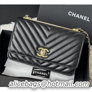 Inexpensive Chanel Lambskin Chevron Wallet On Chain WOC with Top Metal Band 6841V Black 2026