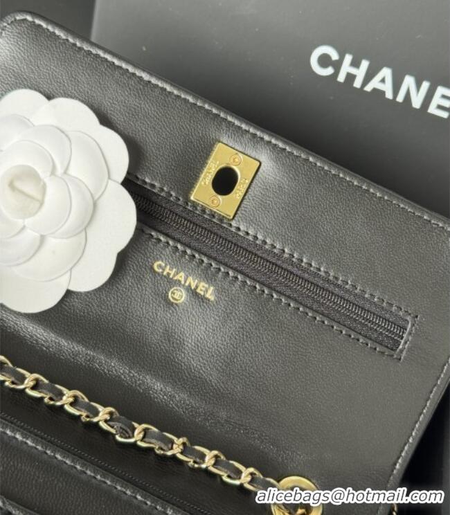 Inexpensive Chanel Lambskin Chevron Wallet On Chain WOC with Top Metal Band 6841V Black 2026