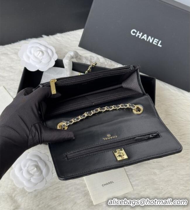 Inexpensive Chanel Lambskin Chevron Wallet On Chain WOC with Top Metal Band 6841V Black 2026