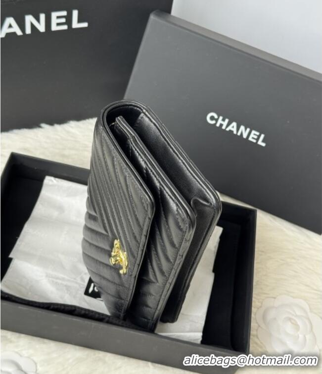 Inexpensive Chanel Lambskin Chevron Wallet On Chain WOC with Top Metal Band 6841V Black 2026
