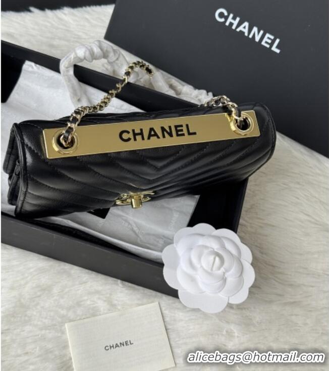 Inexpensive Chanel Lambskin Chevron Wallet On Chain WOC with Top Metal Band 6841V Black 2026