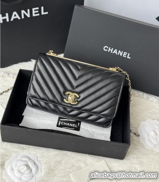 Inexpensive Chanel Lambskin Chevron Wallet On Chain WOC with Top Metal Band 6841V Black 2026