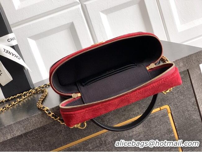 Grade Quality Chanel Vanity with Chain in Suede Calfskin & Shiny Lambskin AP5186 Burgundy 2026