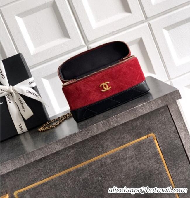 Grade Quality Chanel Vanity with Chain in Suede Calfskin & Shiny Lambskin AP5186 Burgundy 2026