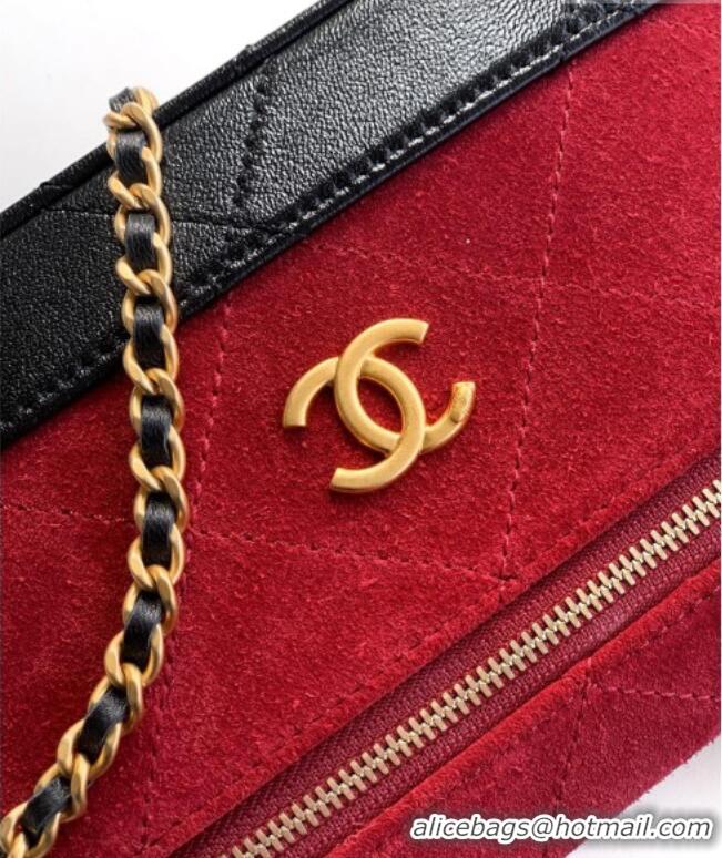 Grade Quality Chanel Vanity with Chain in Suede Calfskin & Shiny Lambskin AP5186 Burgundy 2026