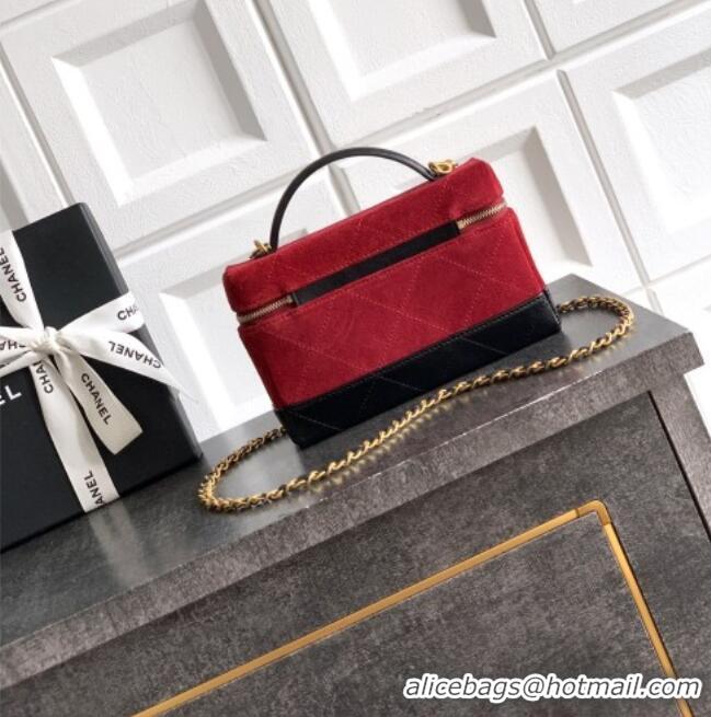 Grade Quality Chanel Vanity with Chain in Suede Calfskin & Shiny Lambskin AP5186 Burgundy 2026