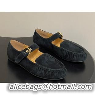 Grade Quality The Row Suede Loafers with Buckle Strap TR120801 Black 2026