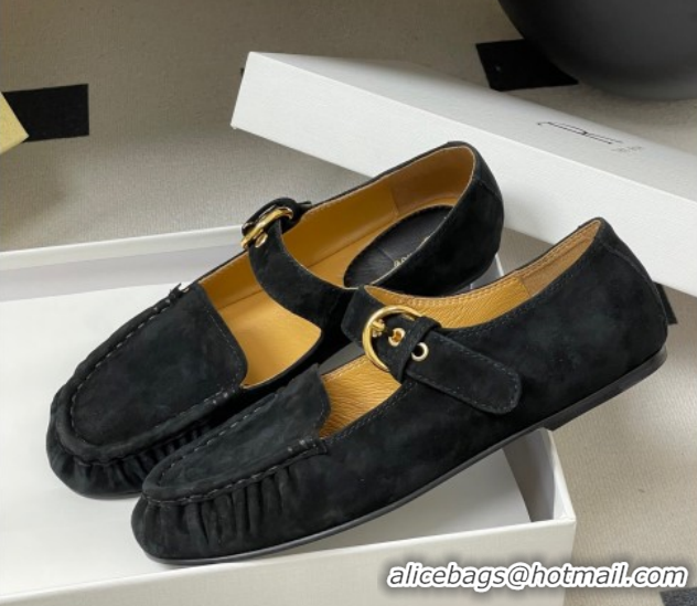 Grade Quality The Row Suede Loafers with Buckle Strap TR120801 Black 2026