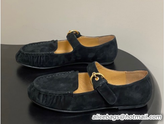 Grade Quality The Row Suede Loafers with Buckle Strap TR120801 Black 2026