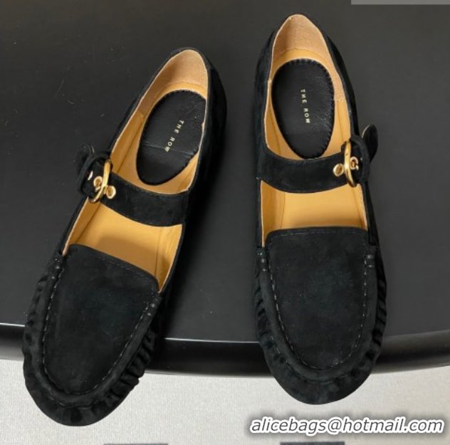 Grade Quality The Row Suede Loafers with Buckle Strap TR120801 Black 2026