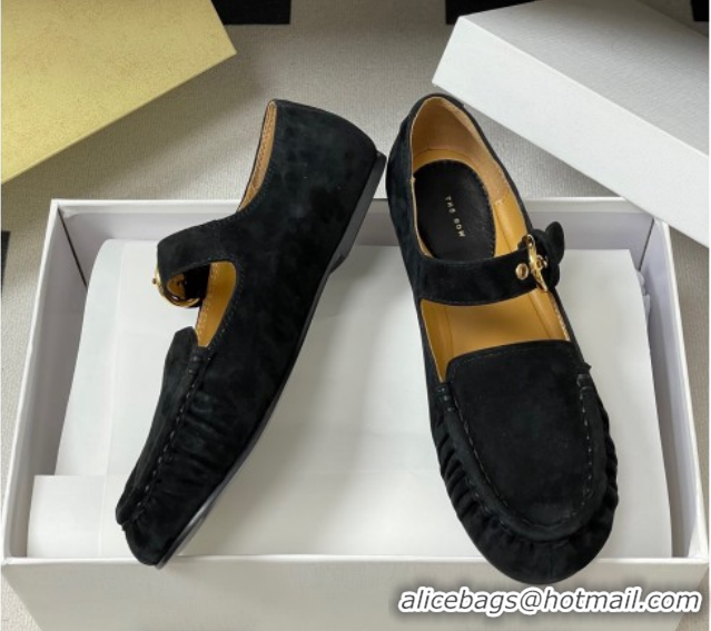 Grade Quality The Row Suede Loafers with Buckle Strap TR120801 Black 2026