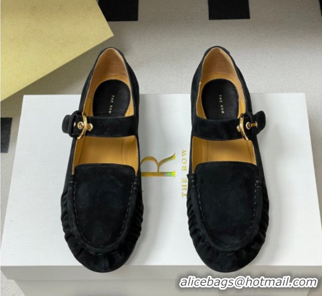 Grade Quality The Row Suede Loafers with Buckle Strap TR120801 Black 2026