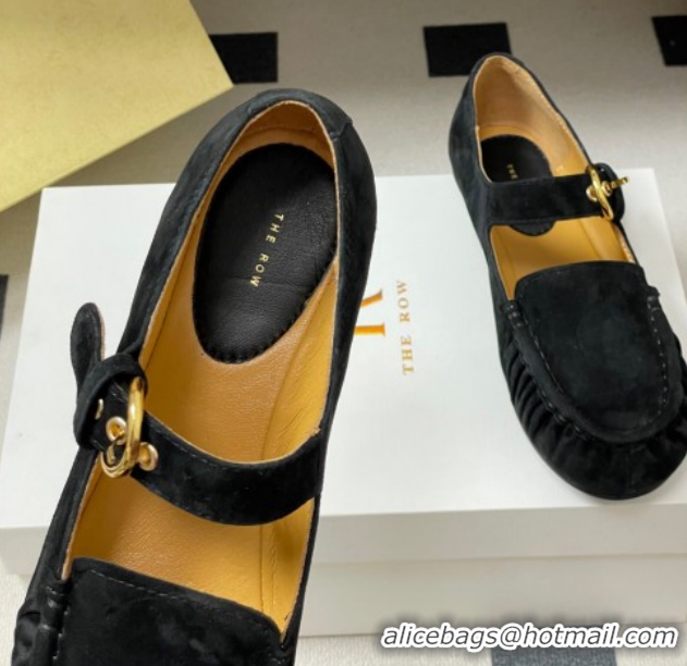 Grade Quality The Row Suede Loafers with Buckle Strap TR120801 Black 2026