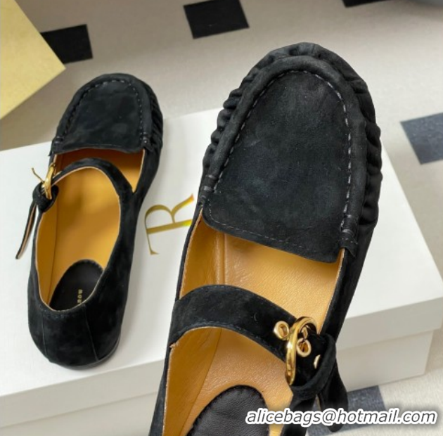 Grade Quality The Row Suede Loafers with Buckle Strap TR120801 Black 2026