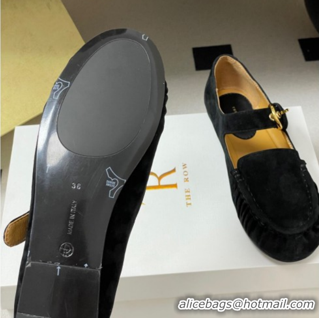 Grade Quality The Row Suede Loafers with Buckle Strap TR120801 Black 2026