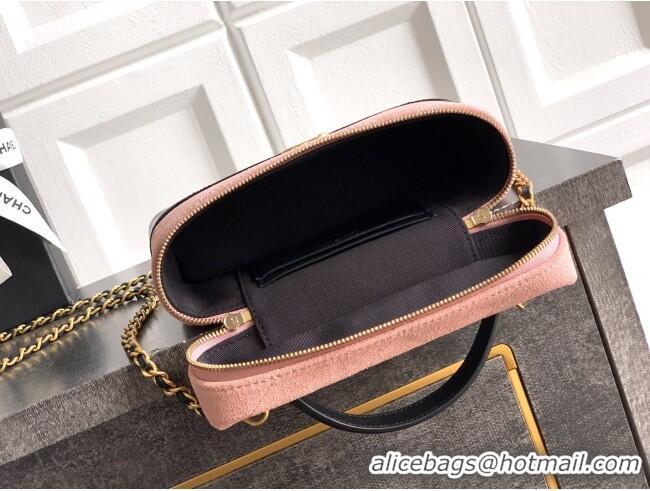 Top Grade Chanel Vanity with Chain in Suede Calfskin & Shiny Lambskin AP5186 Pink 2026